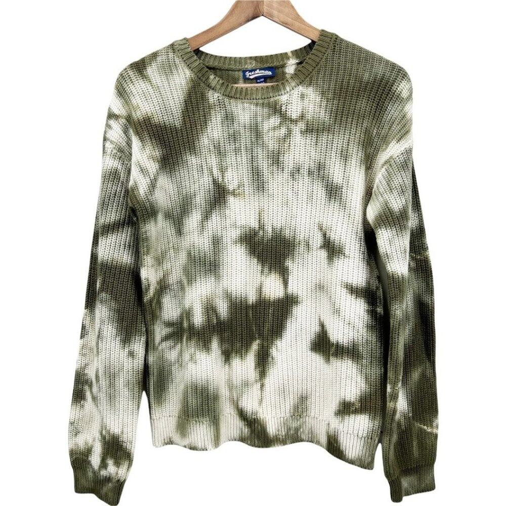 Freshman Rib Knit Sweater Girls XL Tie Dye Winter Moss Green Chunky Retro Hippie
